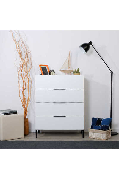 Adore Mobilya Oryana 4 Çekmeceli Şifonyer-Mat Lake Beyaz 80x104x44 cm