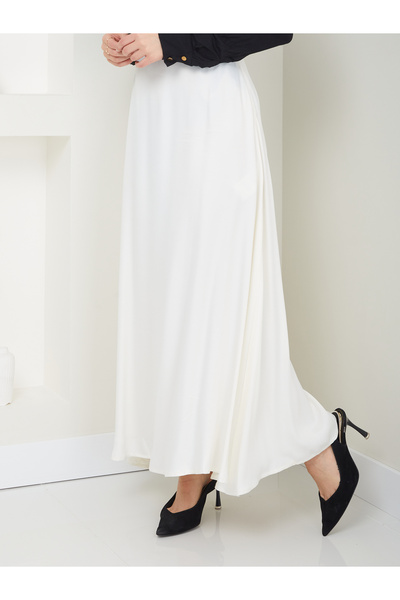 Tate Ecru Color Satin Long Skirt - Hijab Compatible a Mold