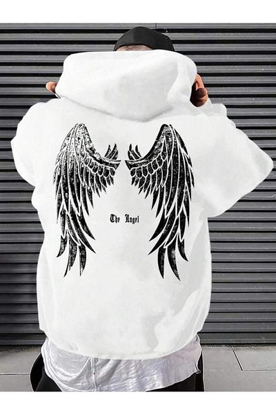 Touz Moda Λευκό φούτερ με κουκούλα Angel Unisex - Πίσω στάμπα