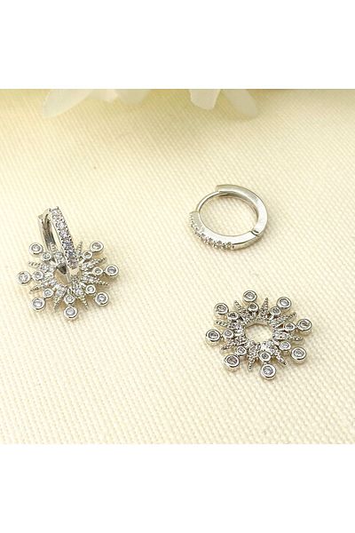 Kyver Flower Earrings Moves Dangle Pole Star Tarnish Free Steel Silver