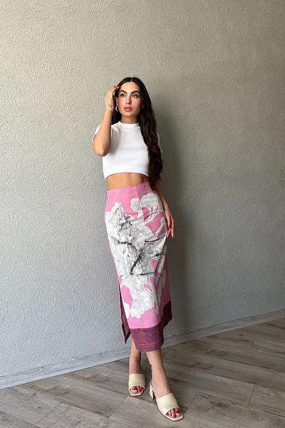Seda Yalçın Atelier Linen Skirt - Pink Panel Patterned