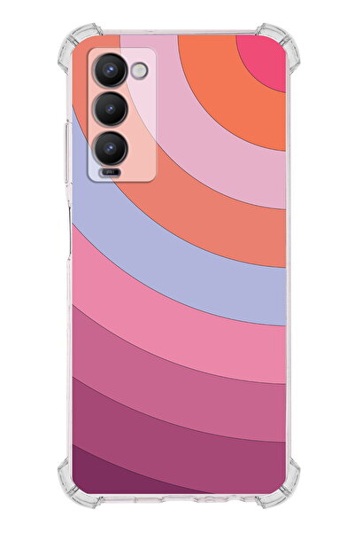PrintiFy Tecno Camon 18 Uyumlu Köşe Korumalı Renk Cümbüşü F Tasarımlı Şeffaf Silikon Kılıf