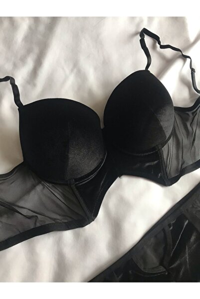 MAANGE Dolgulu kadife push-up sütyen bra takım