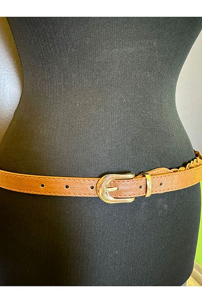 Gönülden Tasarım 105x2 cm Μοντέλο Καφέ Πλεκτή Γυναικεία Ζώνη με Φούντες