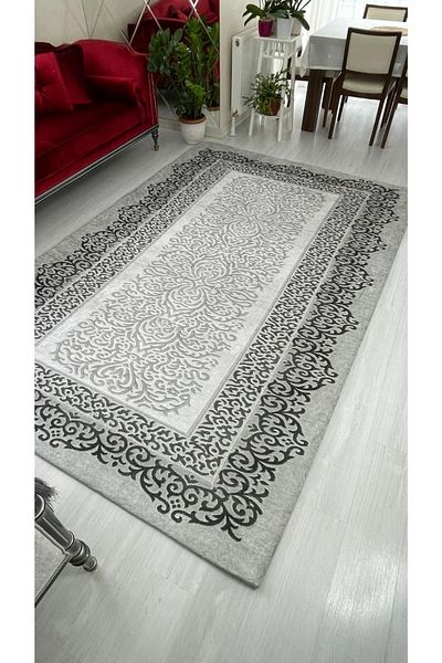 MEKA TEKSTİL Silk Velvet Silver Model Elastic Carpet Cover