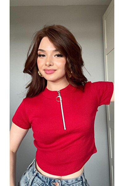 Touz Moda Zip Detay Fitilli Crop Bluz