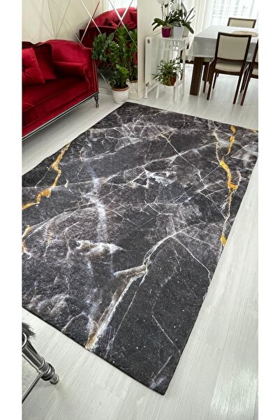 MEKA TEKSTİL Μαύρο Μάρμαρο Μοντέλο Μεταξωτό Βελούδινο Ελαστικό Κάλυμμα Μοκέτας
