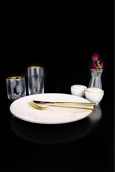 Digithome Lombardino Black Minimalist Porcelain Serving Plate - 25 Cm