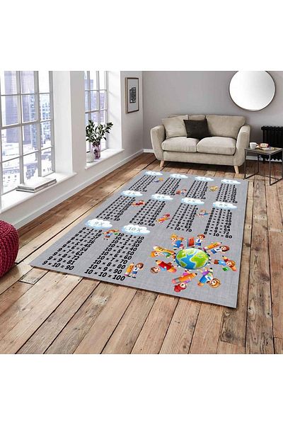 MEKA TEKSTİL Elastic Velvet Carpet Cover with Multiplication Tables for Kids