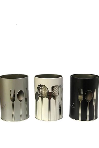 UCR HOME Γκρι μεταλλικό κυλινδρικό σχέδιο - Σετ σερβιρίσματος κουταλιού και τρυπητήρι Organizer