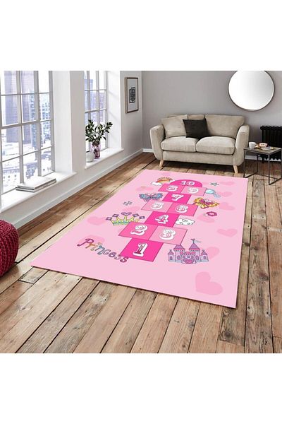 MEKA TEKSTİL Hopscotch Pattern Silk Velvet Elastic Carpet Cover for Children's Room