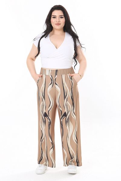 Şans Pantaloni din Lycra cu model kaki de mărime mare - Talie elastică, buzunar lateral 65N38055