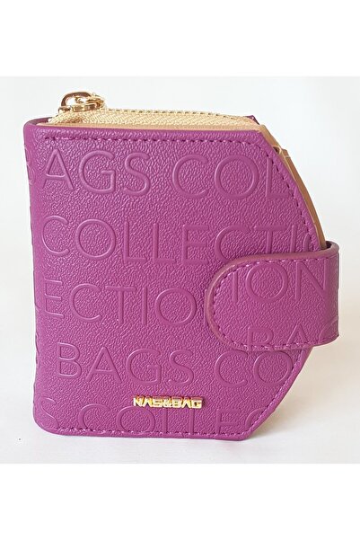 Nas Bag CZ008 Model Nas Bag Marka Vişne Camel Renk Gofraj Kadın Cüzdanı
