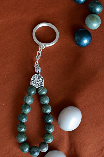 MGA DOĞAL TAŞ سلسلة مفاتيح من حجر اليشم - نموذج مسبحة طبيعية، مادة فولاذية، ح...