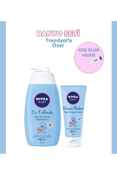Nivea Baby Saç Ve Vücut Şampuanı 500 Ml, Bebek Hassas Bakım Pişik Önleyici Krem 100 ml, Dijital Derece Hed.