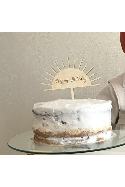 azecekids زخرفة كعكة خشبية - عيد ميلاد سعيد مكتوب، قطع الشمس