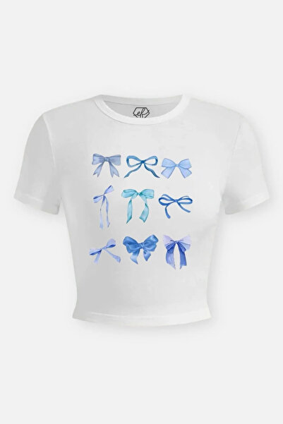 Violon White Blue Ribbon Coquette Model Women's Crop Body