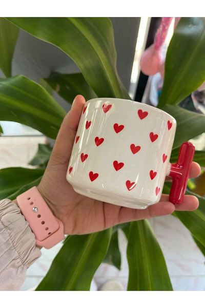 EyER Shoping كوب على شكل قلب أحمر بمقبض على شكل حرف T قطعة واحدة