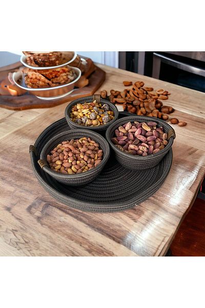 ModaCardin 3-Piece Jute Straw Presentation Cookie and Container Set - with Tray