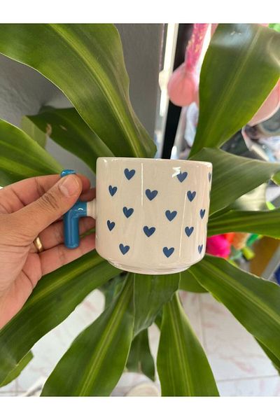 EyER Shoping Blue Nescafe Cup - Heart t Handle Mug Cup, 1 Piece