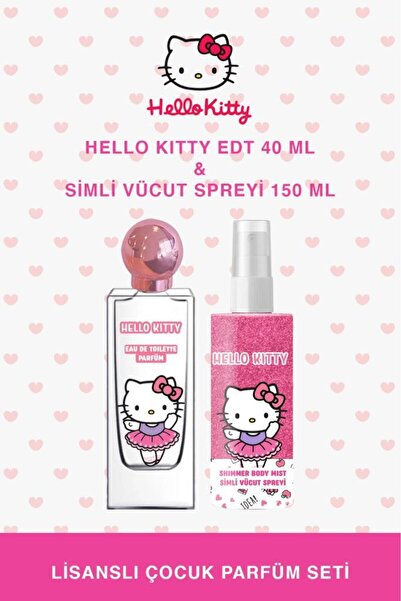 Hello Kitty Kız Çocuk Parfüm Simli Vücut Spreyi Seti