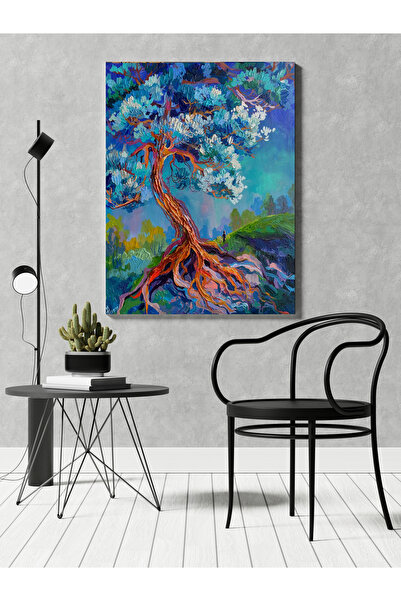 RUGSMODERN Kanvas Tablo Mavi Temalı Ağaç Desenli Modern Tablo