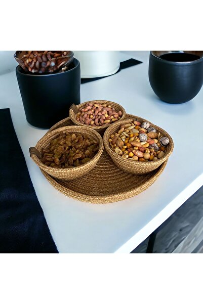 ModaCardin Набір з 3-х плетених тарілок для подачі печива та кондитерських виробів - з джутовим підносом