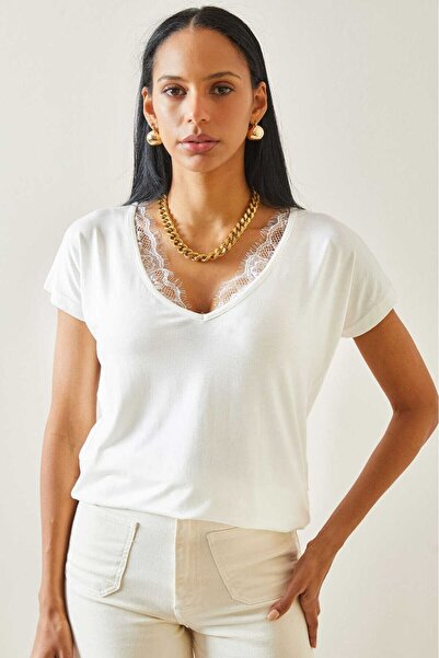 ZTO V-Neck Lace Detailed Women's Blouse