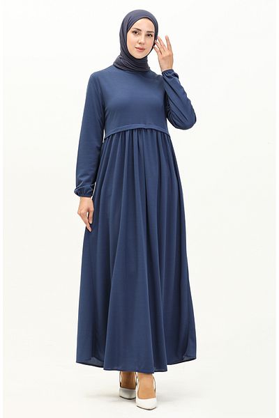 sefamerve Indigo Gathered Dress - 0666-07