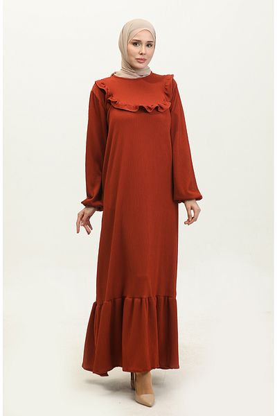 sefamerve Brick Color Nazenin Robadan Ruffle Dress - NZR003-03