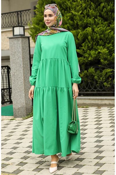 sefamerve Green Gather Detailed Dress - 2051-02