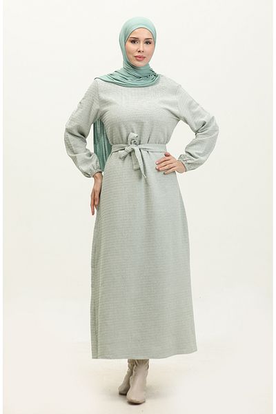 sefamerve Mint Green Elastic Sleeve Dress - 0307-01