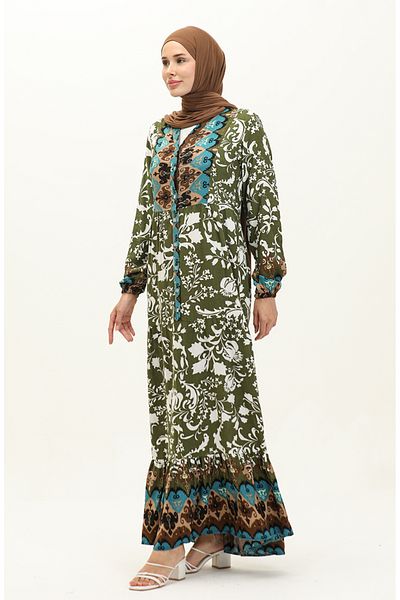 sefamerve 0139-05 Model Khaki Brown Patterned Viscose Dress