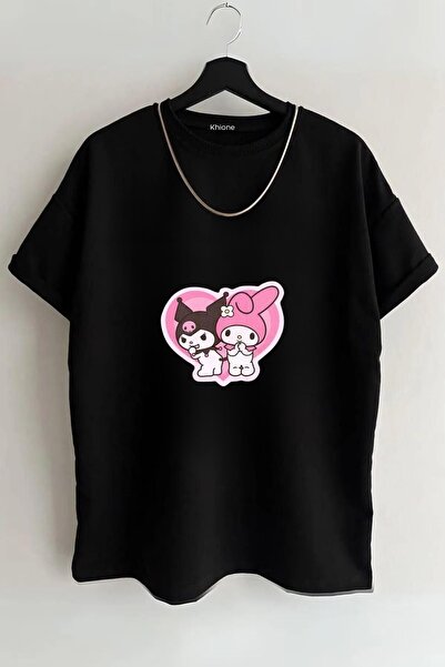 JoneBase تي شيرت قطني كبير الحجم مطبوع للجنسين من كورومي - كم قصير