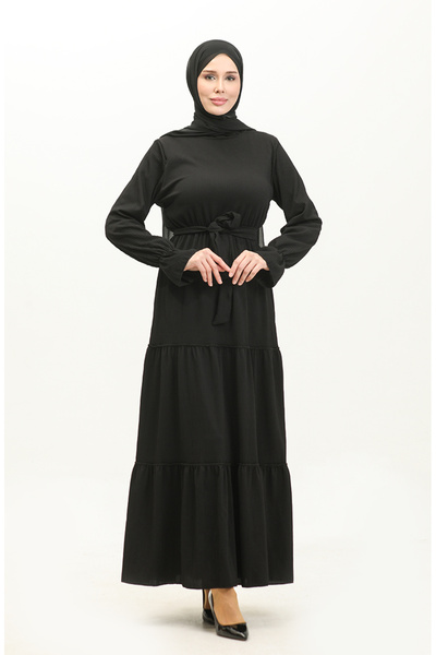 sefamerve Černé dvouvrstvé paměťové šaty - NZR003B-04