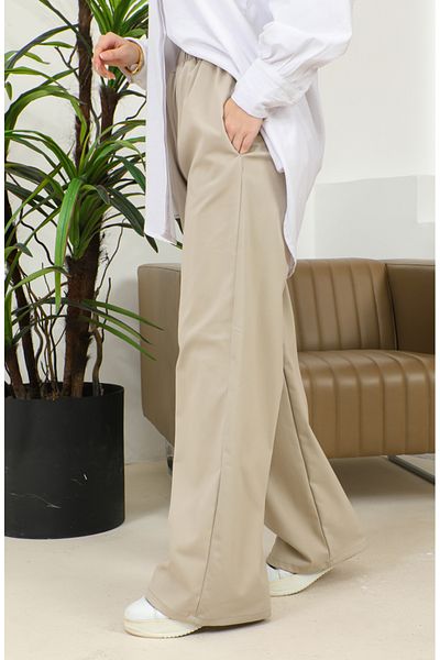 sefamerve Mink 4501-04 Model Wide Leg and Elastic Waist Trousers