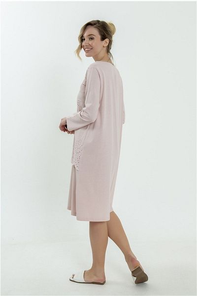 Magic Form 62108 Women's Powder Embroidered Combed Cotton Long Sleeve Maternity Nightgown
