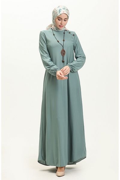 sefamerve Green Necklace Dress - Button Detail, Model 4141-09