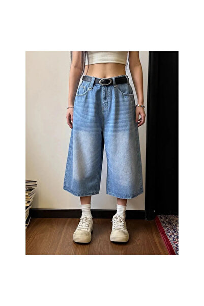 Violon Y2k Mavi Unisex Baggy Bermuda Şort