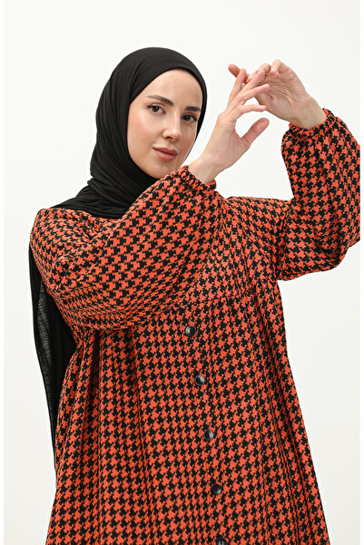 sefamerve 23K8813-03 Patterned Houndstooth Ferace - Yavruağzı