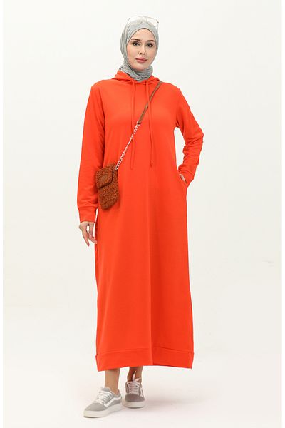 sefamerve Orangefarbenes Sportkleid mit Kapuze – 0190-02, zwei Fäden