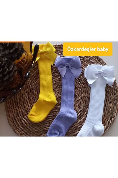 ÖZKARDEŞLER BABY Комплект от 3 чорапи до коляното за бебе и дете - с панделка