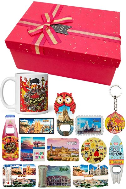 Dünyadan Hediyeler İspanya Hediye Kutusu 10 Parça Kupa Magnet Anahtarlık Kutu