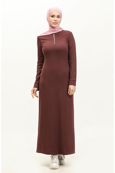 sefamerve Pflaumenfarbenes Kleid mit Reißverschluss – 2144-05