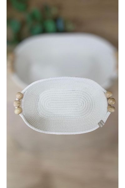 Minimalhomedesign 25 cm Wooden Beaded Bread BasketCord Rope Basket, Organizer Set of 2