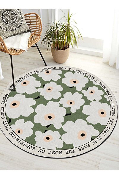 PINKIE HOME Djtl Baskı Kaymaz Taban Makinede Yıkanabilir Sloganlı Yeşil Çiçek...