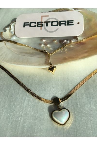 DUOMİNO Fcstore Italian Chain Pearlescent Heart Heart Steel Necklace Women Vintage