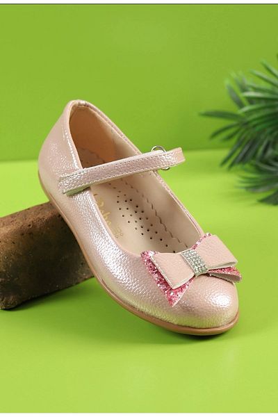 Anıl 65351 Bow and Stone Detailed Ankle Velcro Baby Girl Ballerinas