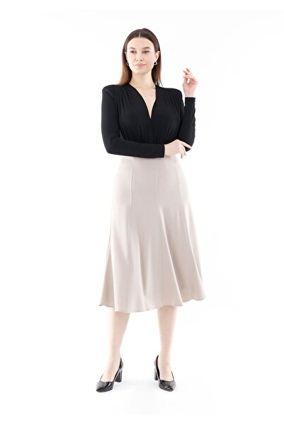 G-Line A Kesim Taş Rengi Midi Boy Kiloş Etek