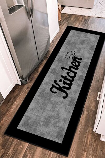 PINKIE HOME Dijital Baskı Kaymaz Taban Makinede Yıkanabilir Antrasit Gri Mutf...